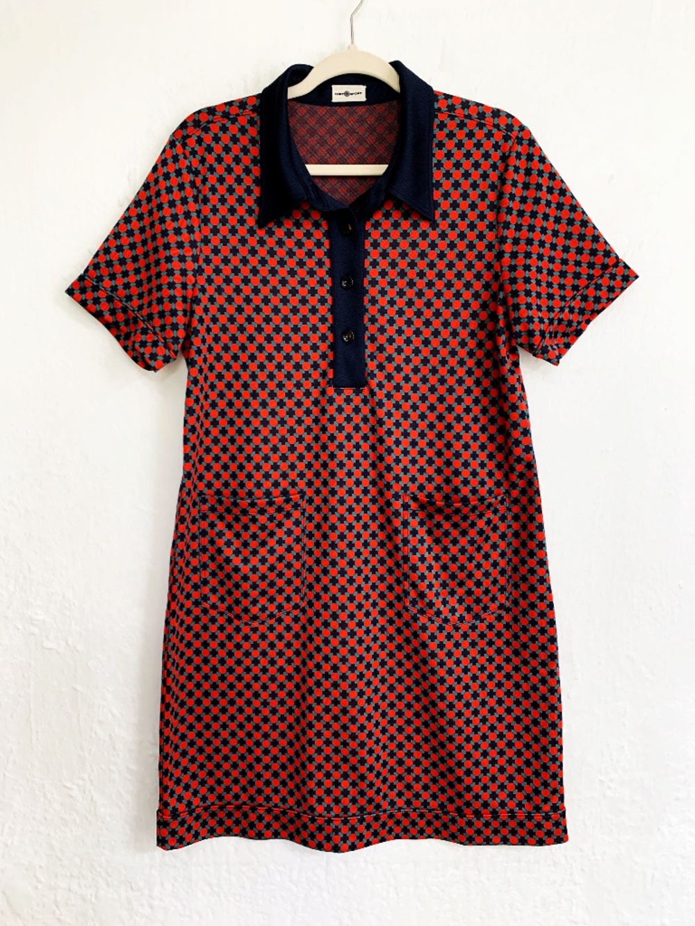 Tory Sport Performance Jacquard Polo Dress in Navy Foyer Geo Sz Large